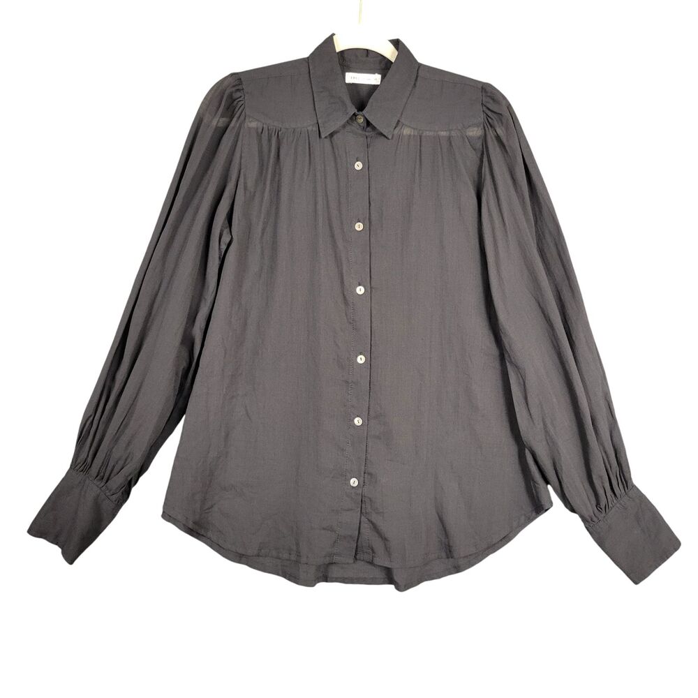 FREE THE LABEL Black Sheer Cotton Button Up Top Minimalist Ethical SIZE SMALL